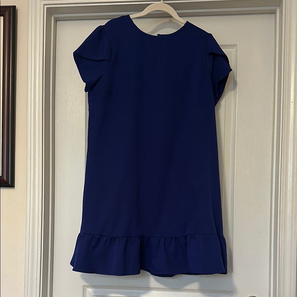Navy Blue Ruffled Sheath Dress